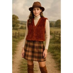 SPI 25 Vest S 100% Rabbit Hair Fur Vest Chenille Burnt Orange Coquette Feminine